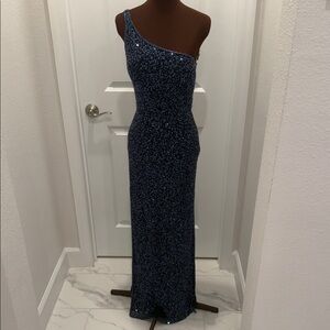 Vintage beaded scala One-Shoulder Blue Dress size small